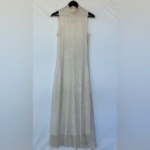 Vintage Narcissus Cream High Neck Boucle Knit Maxi‎ Dres Size 9/10